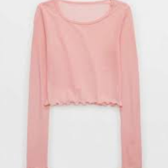 NWT Aerie Magic Mesh See Through Translucent Cropped Crop Pink Blush Mauve Top - Picture 4 of 5